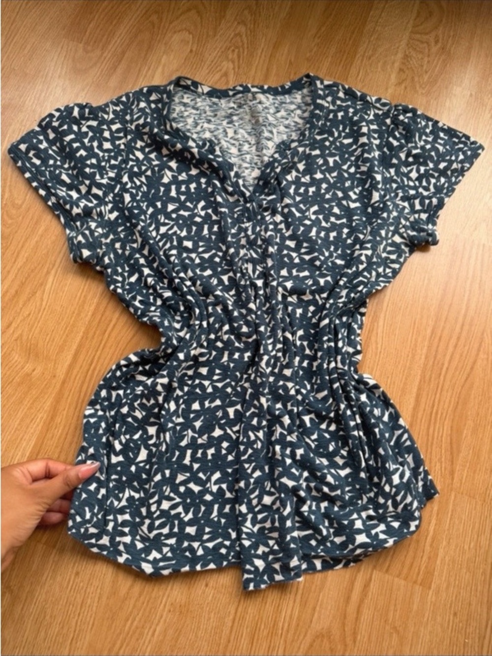Columbia Blue & White Patterned Button-Front Top - Picture 3 of 3